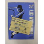 BIRMINGHAM CITY, 1967/1968, a football programme and ticket from the fixture versus Chelsea [FA