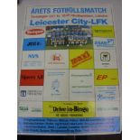 LEICESTER CITY, 1987/1988, a large football poster adverting the friendly game in Sweden played on