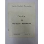 1964/65 Zambia v Middlesex Wanderers, a programme from the Friendly game played on 13/15 June 1965