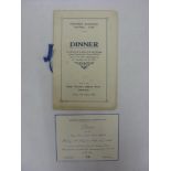 1926 Sheffield Wednesday, a menu from the Dinner held at Royal Victoria Hotel, Sheffield 06/08/1926,