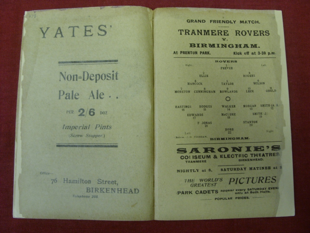 1913/14 Tranmere Rovers v Birmingham, a programme from the Friendly game played on 18/0-4/1914, ex - Image 8 of 11