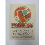 1933 Italy v England, a very rare programme, from the game played in Rome on 13/05/1933, in