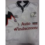 1993 Derby County, a match worn players short sleeve shirt, Auto Windscreens crest to chest,