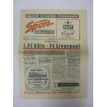 FC Koln v Liverpool, a programme from the European Cup game played on 10/02/1965, in very good