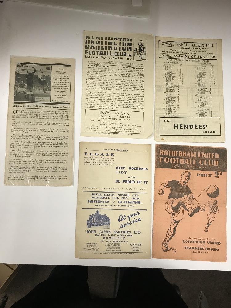 1948/49 Tranmere Rovers, a collection of 5 away football programmes, Darlington, Rotherham,