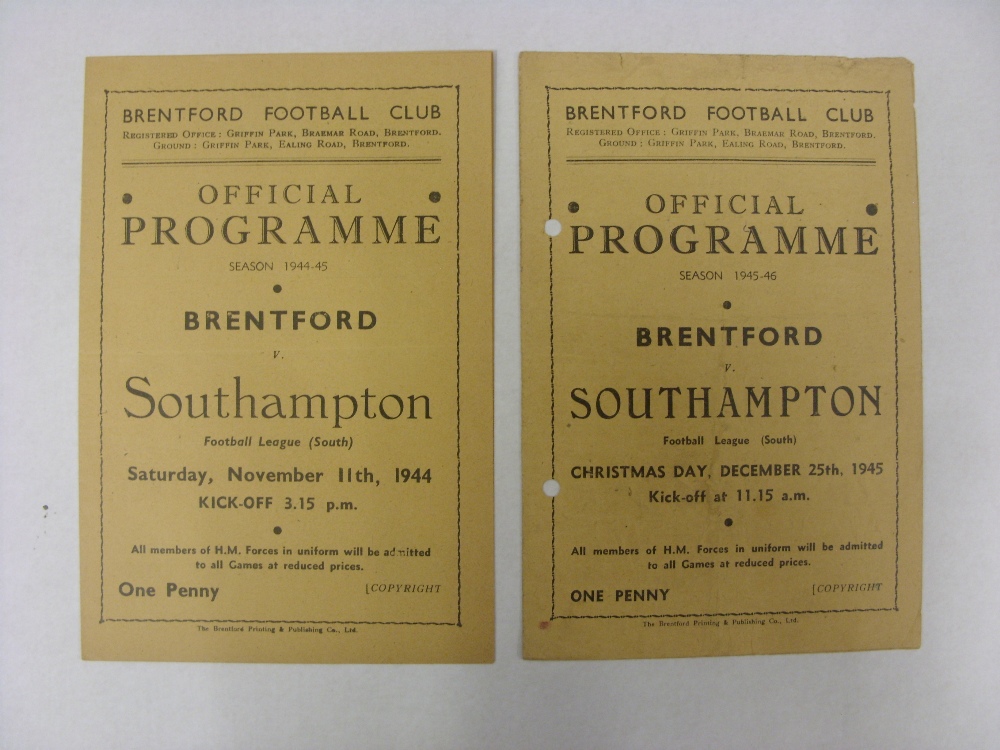 Brentford V Southampton, 2 Football Programmes From Games Played During The War, 11/11/1944 (Team