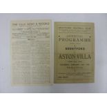 1945/1946 Aston Villa V Brentford, A Pair Of Football Programmes From The Home & Away Fixtrues