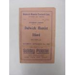 1935/36 Dulwich Hamlet Reserves v Ilford Reserves, a programme from the game played on 21/09/1935,