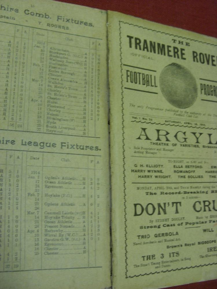 1913/14 Tranmere Rovers v Birmingham, a programme from the Friendly game played on 18/0-4/1914, ex - Image 3 of 11