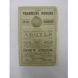 1913/14 Tranmere Rovers v Birmingham, a programme from the Friendly game played on 18/0-4/1914, ex