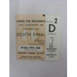 1966 World Cup, a ticket from the game played at Middlesbrough on 15/07/1966, in very good