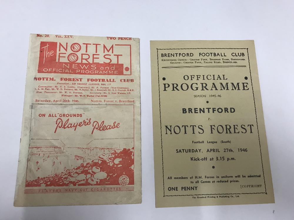 1945/1946 Nottingham Forest V Brentford, A Pair Of Football Programmes, Home & Away From The Fixture