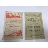 1945/1946 Nottingham Forest V Brentford, A Pair Of Football Programmes, Home & Away From The Fixture