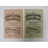 1920/21 Sheffield Utd v Bradford Park Avenue, a pair of different colour programmes for the games