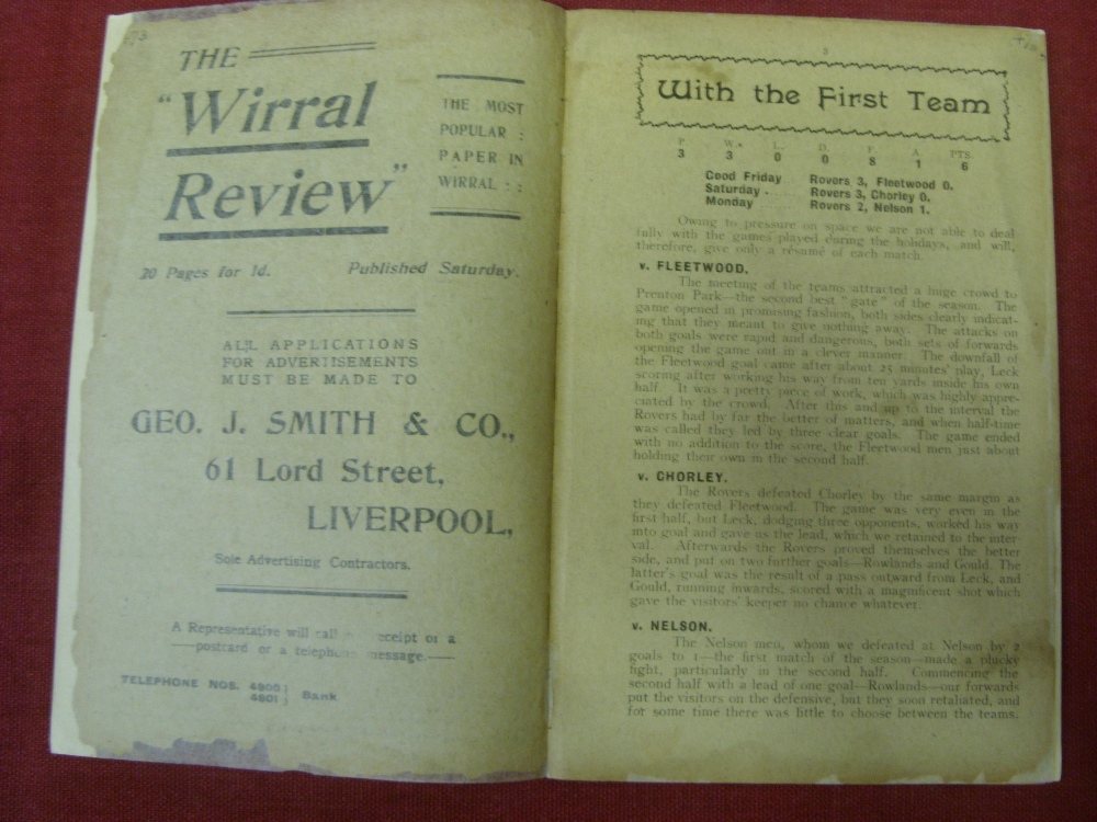 1913/14 Tranmere Rovers v Birmingham, a programme from the Friendly game played on 18/0-4/1914, ex - Image 5 of 11