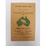 Rugby League, 1938 England v Australia, a programme from the first test match played at Swinton on