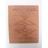 1909 England Amateurs v Germany Amateurs, a very rare football programme/card from the game played