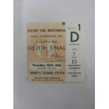 1966 World Cup, a ticket from the game played at Middlesbrough on 12/07/1966, in very good