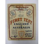 1946 Rugby League, Australia v England, a from the first test, played in Sydney on 17/06/46, torn,