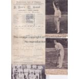 CRICKET A small miscellany including a scorecard for England v West Indies June 1933 at Lord's, a