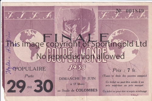 1938 FIFA WORLD CUP FINAL Hungary v Italy played 19 June 1938 at Stade Olympique de Colombes, Paris.