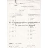 REAL MADRID - TOTTENHAM 1984 Photocopied team sheet Real Madrid v Tottenham , 12/9/1984, official