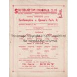 SOUTHAMPTON / QPR Single Sheet programme Southampton Reserves v Queen's Park Rangers Reserves 4/1/