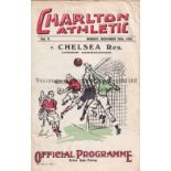CHARLTON / CHELSEA 4 Page programme Charlton Athletic Reserves v Chelsea Reserves 28/12/1936.