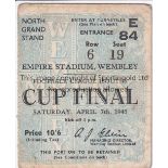 1945 CUP FINAL Match ticket, 1945 Football League South War Cup Final at Wembley, Grand Stand