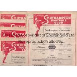 SOUTHAMPTON Five Southampton home programmes all single sheets from the 1947/48 season v Newcastle