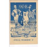 LEEDS / SOUTHAMPTON Programme Leeds United v Southampton 3/1/1948. Very slight rusting at staple. No