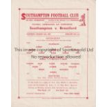 SOUTHAMPTON / BRENTFORD Single Sheet programme Southampton Reserves v Brentford Reserves (Cup) 18/