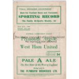 PLYMOUTH ARGYLE V WEST HAM UNITED 1949 This programme is for the Football Combination League match