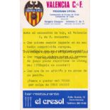 VALENCIA - RANGERS 79 Valencia home programme v Rangers, 24/10/79. Good