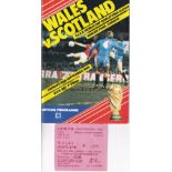 WALES V SCOTLAND 1985 / JOCK STEIN Programme and ticket for the International at Cardiff City FC