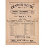 CLAPTON ORIENT / READING 4 Page programme Clapton Orient v Reading 5/9/1935. Some light staining.