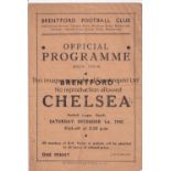 BRENTFORD / CHELSEA 4 Page programme Brentford v Chelsea 1/12/1945. Score on front cover. Team