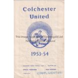 COLCHESTER UNITED V ARSENAL 1954 Programme for the Eastern Counties League match at Colchester 2/1/