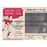 EXETER / HEREFORD Both programmes covering the Exeter United v Hereford United 1st Round FA Cup