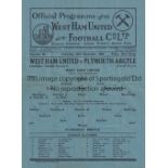 WEST HAM / PLYMOUTH Single sheet programme West Ham United v Plymouth Argyle 28/12/1946. Folds. No