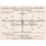 ARSENAL Programme for the home League match v. Bolton Wanderers 29/10/1927, slightly creased.