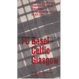 CELTIC Programme for the away ECWC match v. Basel 17/9/1963. Good