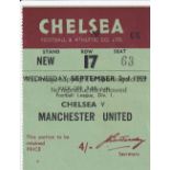 CHELSEA V MANCHESTER UNITED 1959 A ticket for Chelsea’s home League Division 1 match against Man Utd