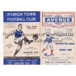 IPSWICH / WALTHAMSTOW Both programmes covering the Ipswich Town v Walthamstow Avenue 2nd Round FA