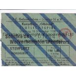 1958/59 EUROPEAN CUP Schalke 04 v Wolves played 18 November 1958 in Gelsenkirchen. Rare ticket for