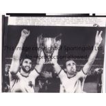 BIG MATCH FOOTBALL PHOTOS Five 11" X 8" black & white Press photographs: Matt Busby holding the