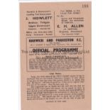 TOTTENHAM HOTSPUR Programme for the away ECL match v. Harwich & Parkeston 2/9/1950. Good