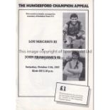 GEORGE BEST Programme for The Hungerfield Champion Appeal 11/10/1987 at Swindon Town, where Best