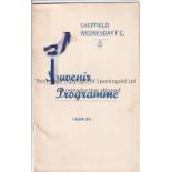 SHEFFIELD WEDNESDAY V ARSENAL 1929 Programme with ribbon on the cover for the League match at