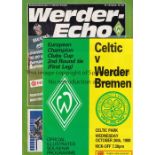 CELTIC - WERDER BREMEN Two programmes for games between the two clubs, at Celtic 26/10/88 and at